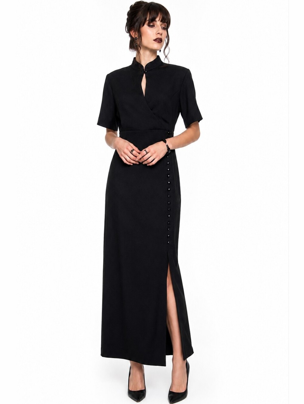 Vintage Newport News Black Maxi Dress Dark Academia Gothic Keyhole 14